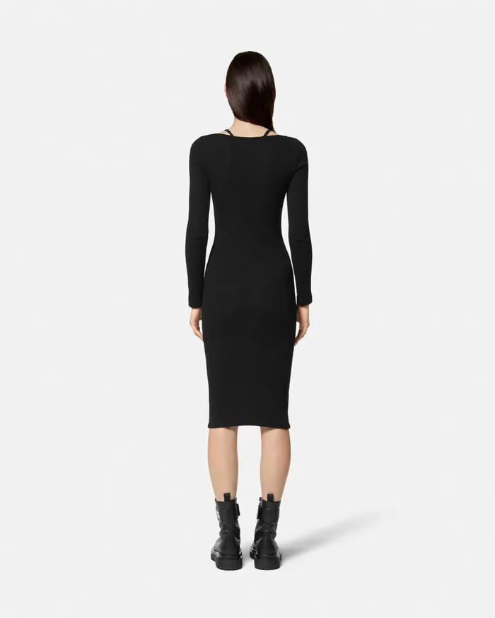 Versace Baroque Buckle Knit Midi Dress Blackprint Women Jeans Couture