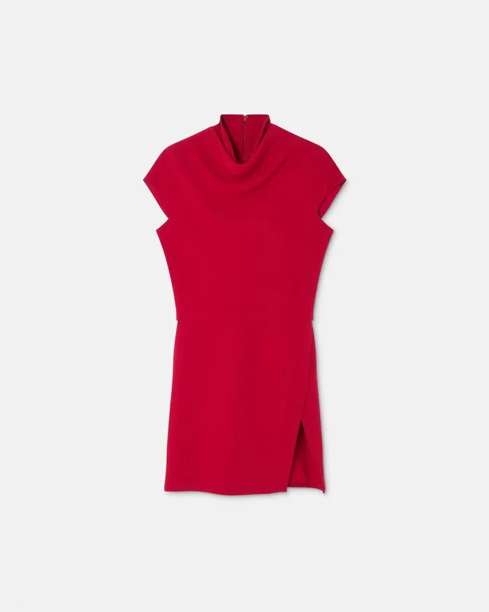 Versace Cady DrapedNeck Slit Mini Dress Red Women Dresses