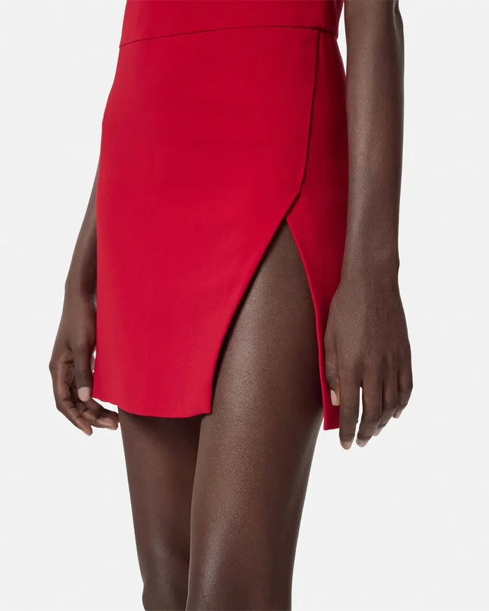 Versace Cady DrapedNeck Slit Mini Dress Red Women Dresses