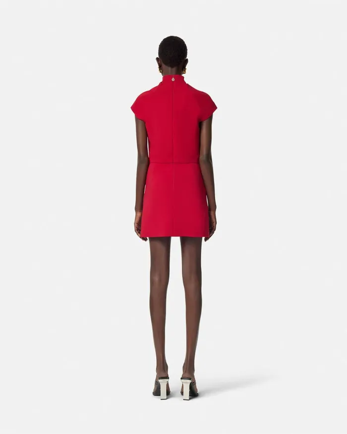 Versace Cady DrapedNeck Slit Mini Dress Red Women Dresses