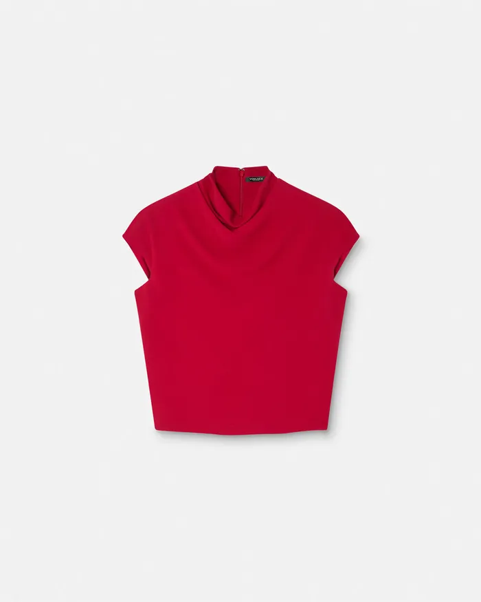 Versace Cady DrapedNeck Top Red Women Shirts and Tops