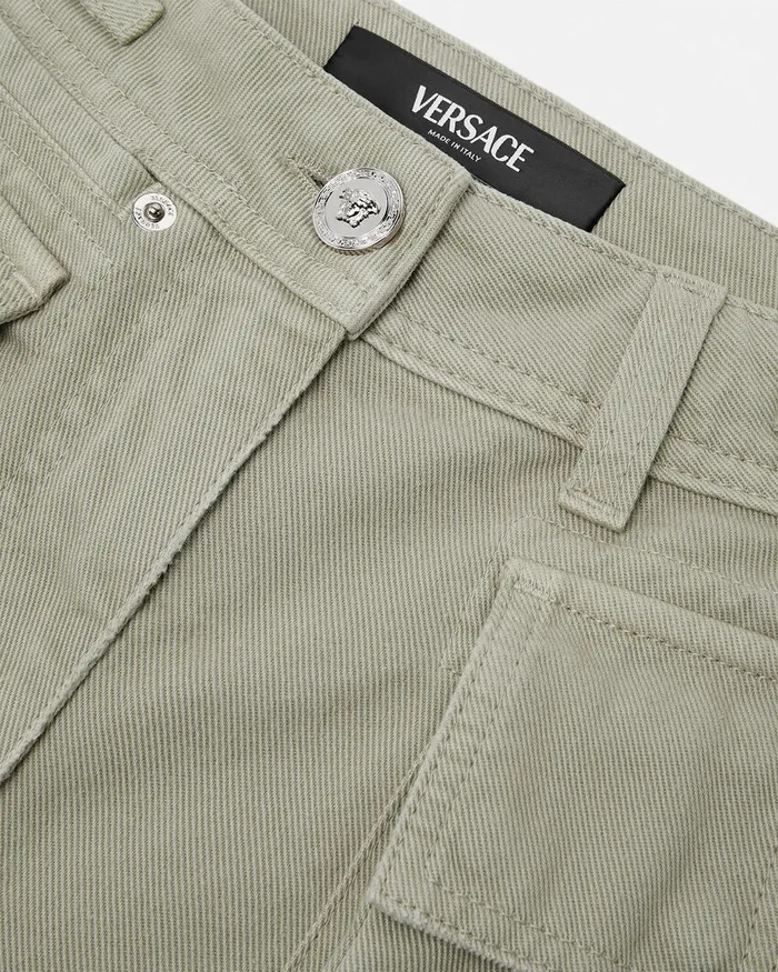 Versace Cargo Denim Shorts Green Women Pants and Shorts