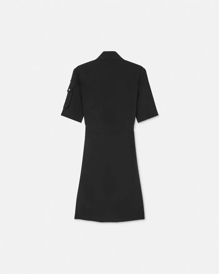 Versace Cargo Lavallire Silk Mini Shirt Dress Black Women Dresses