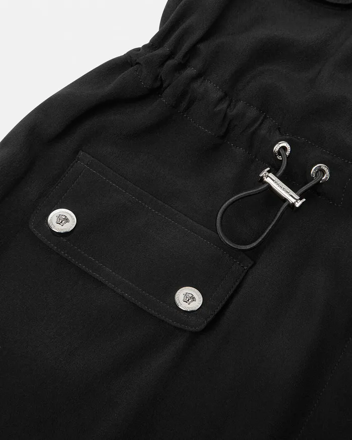 Versace Cargo Lavallire Silk Mini Shirt Dress Black Women Dresses