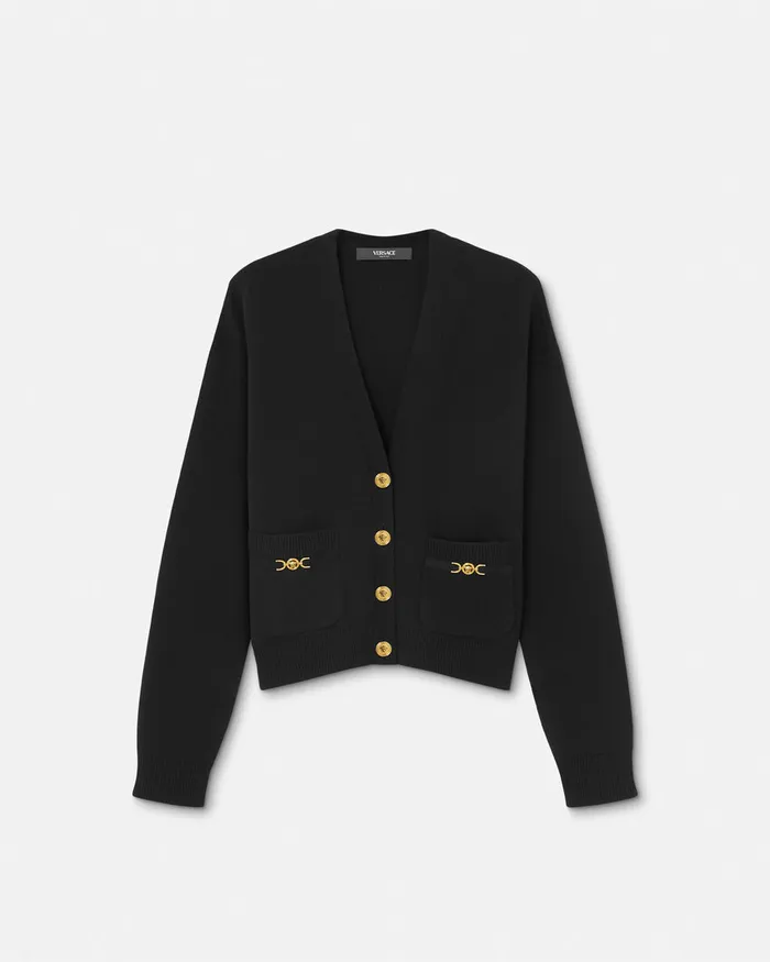 Versace CashmereBlend Knit Boxy Cardigan Black Women Knitwear