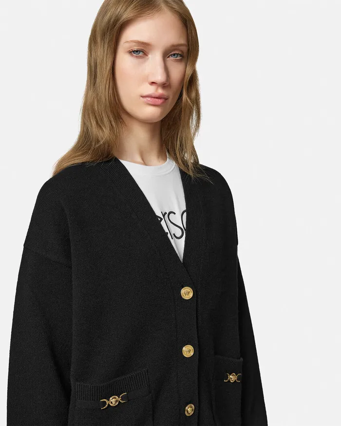 Versace CashmereBlend Knit Boxy Cardigan Black Women Knitwear