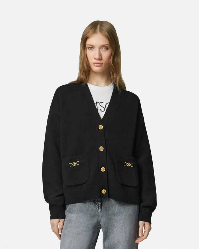 Versace CashmereBlend Knit Boxy Cardigan Black Women Knitwear