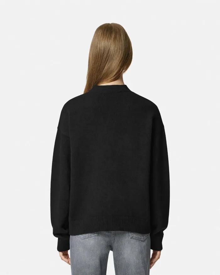 Versace CashmereBlend Knit Boxy Cardigan Black Women Knitwear
