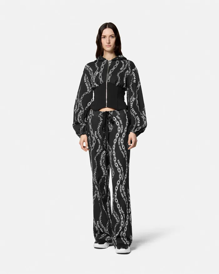 Versace Chain Couture LaceUp Sweatpants Blackprint Women Jeans Couture