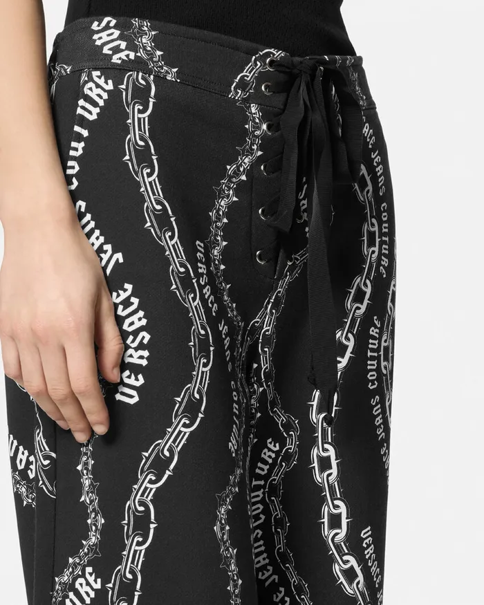 Versace Chain Couture LaceUp Sweatpants Blackprint Women Jeans Couture