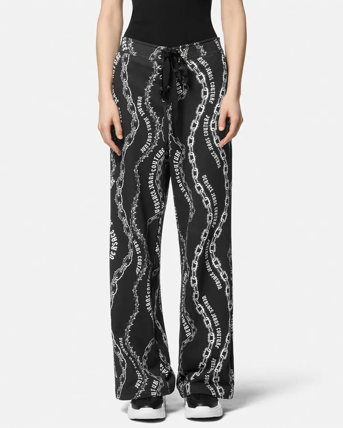 Versace Chain Couture LaceUp Sweatpants Blackprint Women Jeans Couture