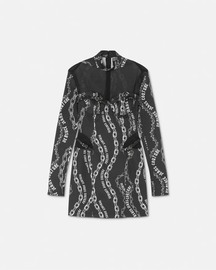Versace Chain Couture Mesh Mini Dress Blackprint Women Jeans Couture