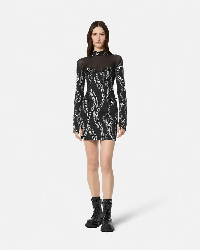 Versace Chain Couture Mesh Mini Dress Blackprint Women Jeans Couture