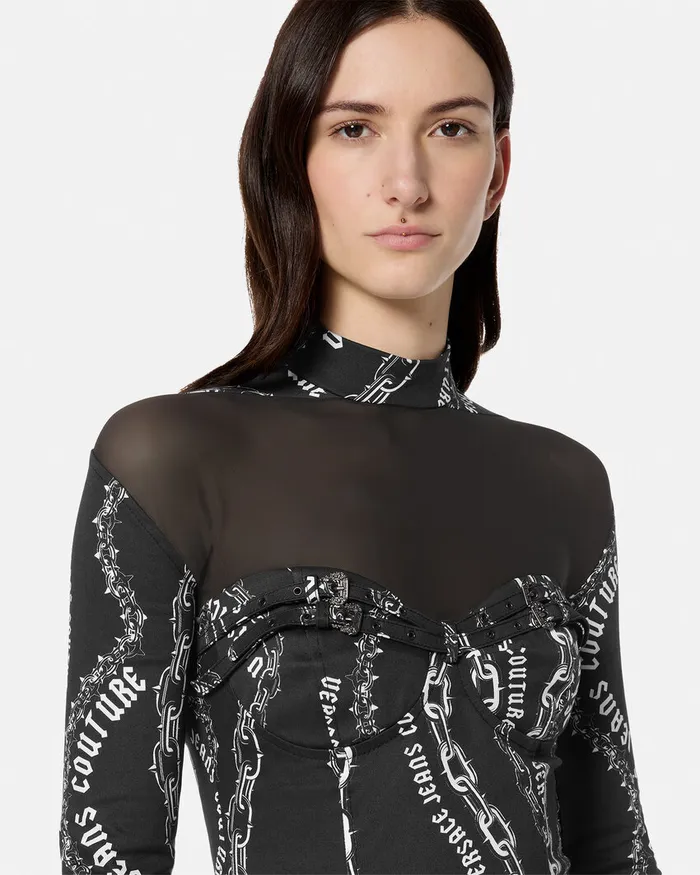 Versace Chain Couture Mesh Mini Dress Blackprint Women Jeans Couture