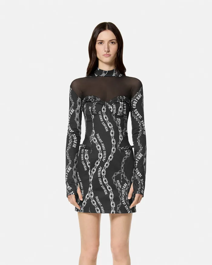 Versace Chain Couture Mesh Mini Dress Blackprint Women Jeans Couture
