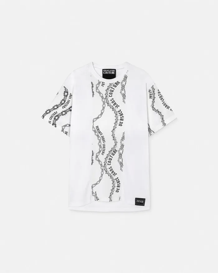 Versace Chain Couture RegularFit TShirt Whiteprint Men Jeans Couture