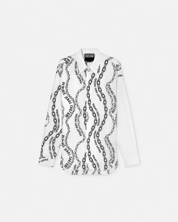 Versace Chain Couture RelaxedFit Shirt Whiteprint Men Jeans Couture