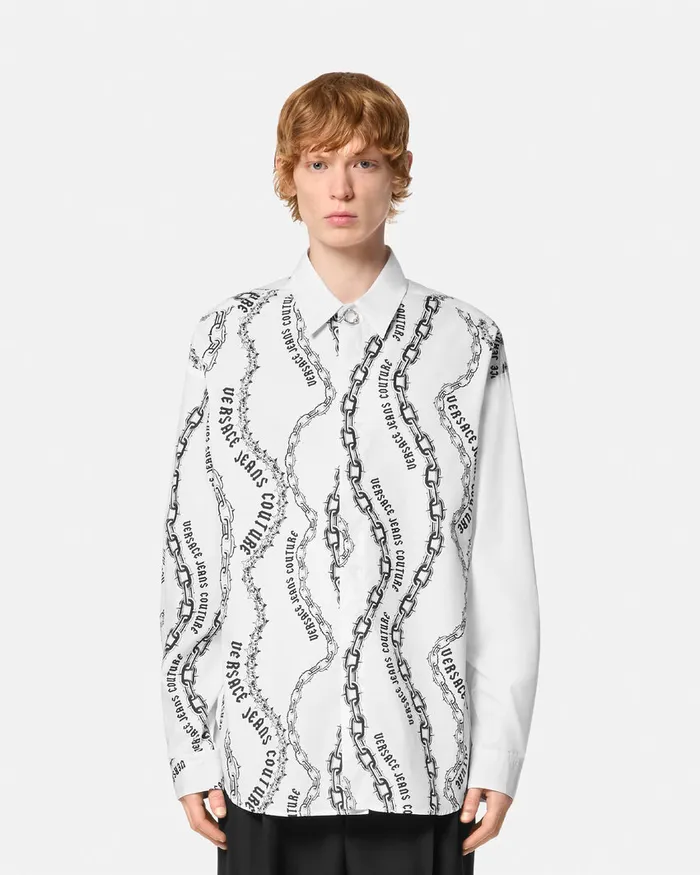 Versace Chain Couture RelaxedFit Shirt Whiteprint Men Jeans Couture