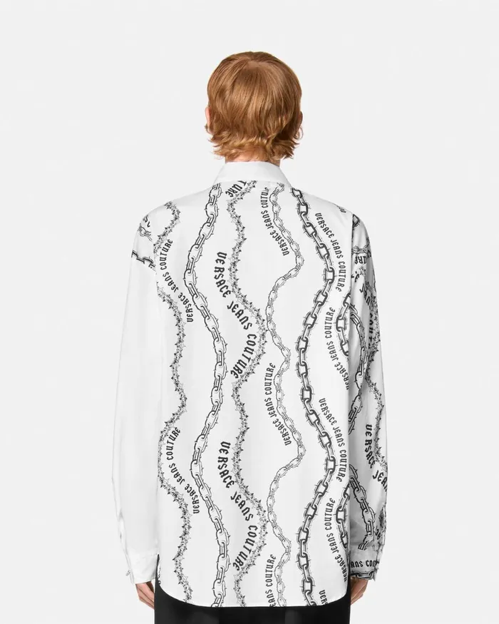 Versace Chain Couture RelaxedFit Shirt Whiteprint Men Jeans Couture