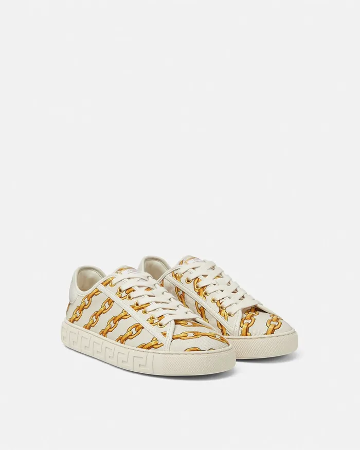 Versace Chain Stripes Greca Sneakers Print Women Sneakers