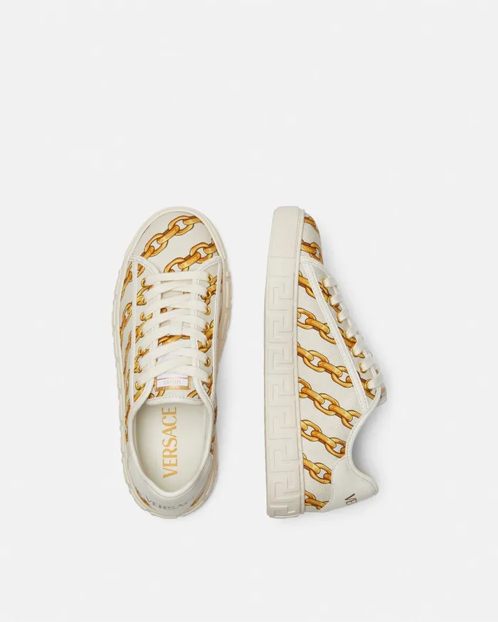 Versace Chain Stripes Greca Sneakers Print Women Sneakers