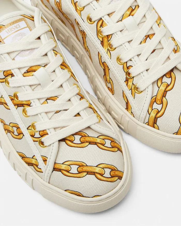 Versace Chain Stripes Greca Sneakers Print Women Sneakers