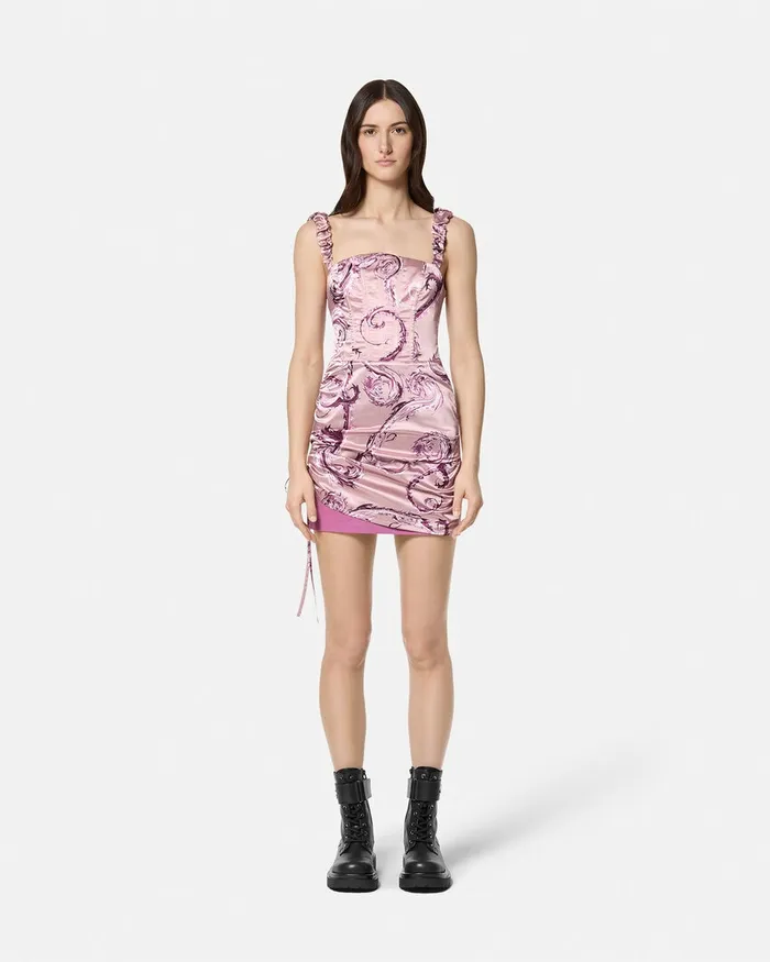 Versace Chromo Couture Bustier Mini Dress Pinkprint Women Jeans Couture