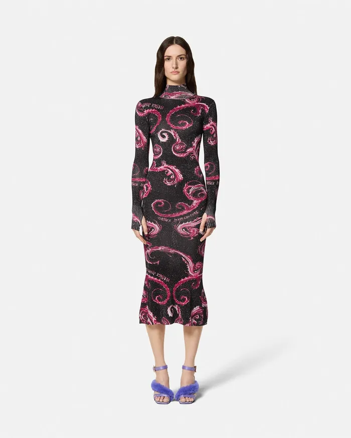 Versace Chromo Couture Lurex Midi Dress Blackpink Women Jeans Couture