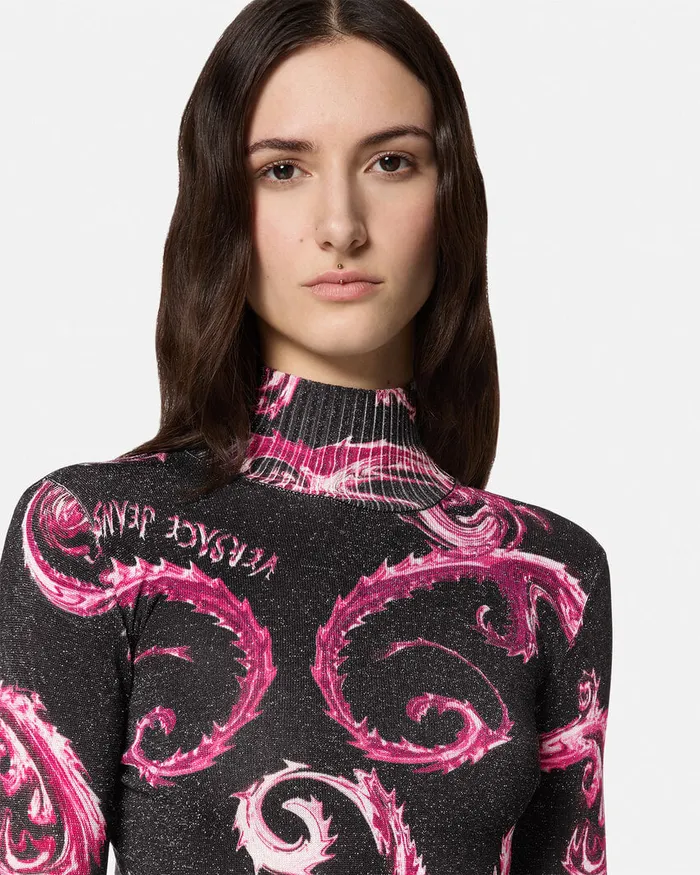 Versace Chromo Couture Lurex Midi Dress Blackpink Women Jeans Couture