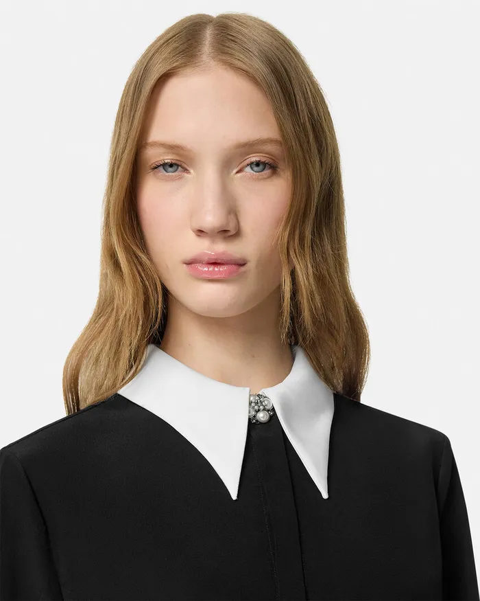 Versace ContrastCollar Silk Crpe Shirt Black Women Shirts and Tops