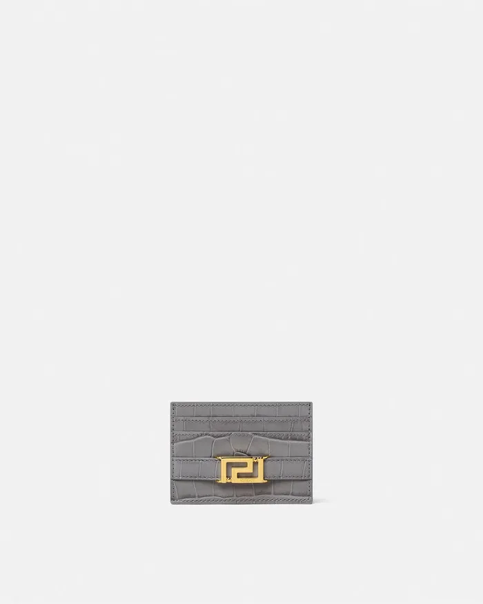 Versace CrocEffect Greca Goddess Card Holder Gray Women Wallets