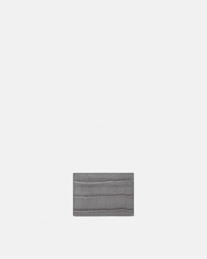 Versace CrocEffect Greca Goddess Card Holder Gray Women Wallets