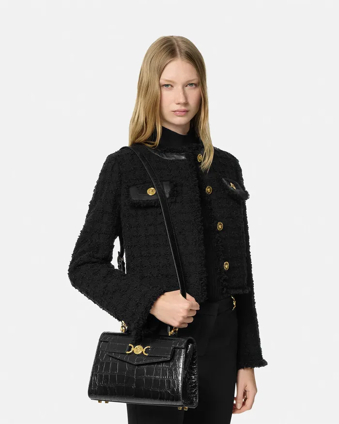 Versace CrocEffect Medusa 03995 Handbag Blackgold Women Medusa 03995