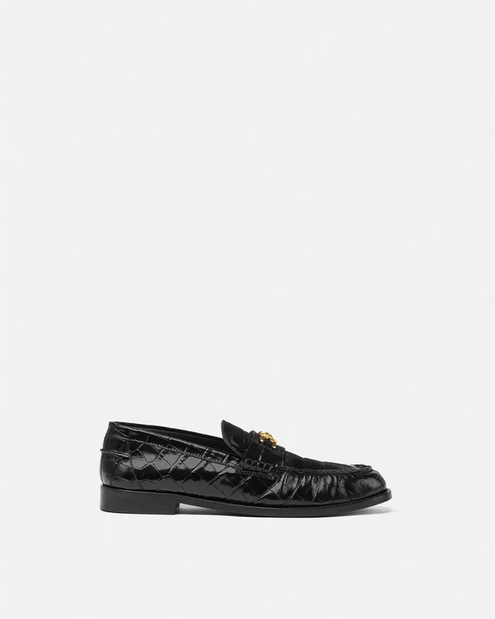 Versace CrocEffect Medusa 03995 Loafers Blackgold Men Loafers and Slippers