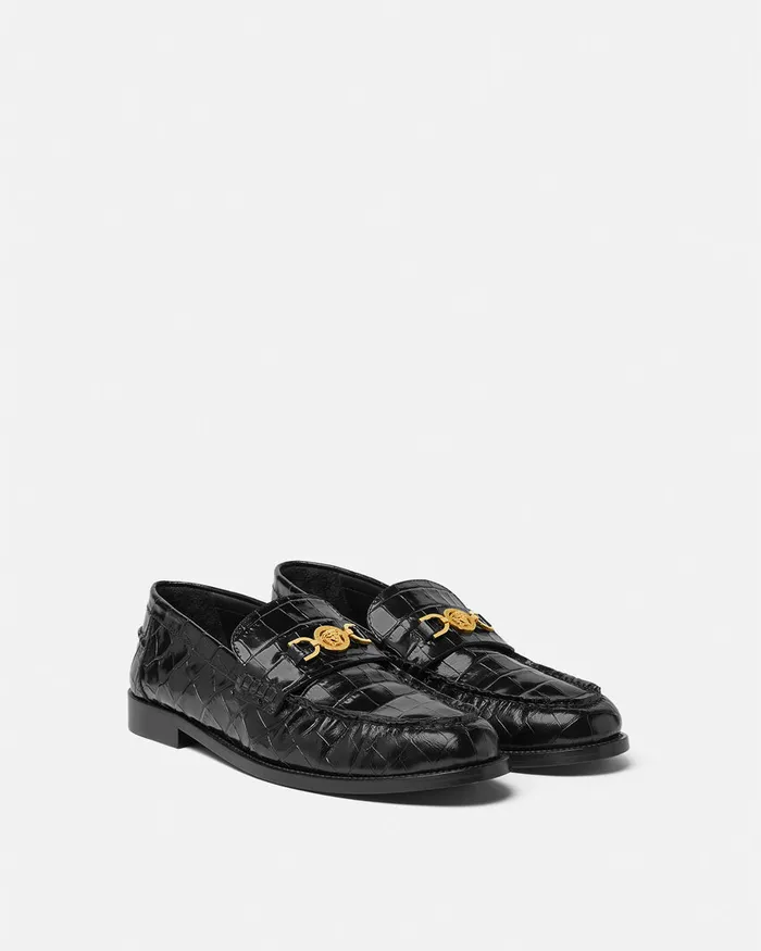 Versace CrocEffect Medusa 03995 Loafers Blackgold Men Loafers and Slippers