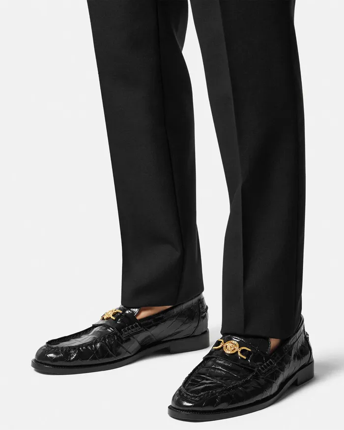 Versace CrocEffect Medusa 03995 Loafers Blackgold Men Loafers and Slippers