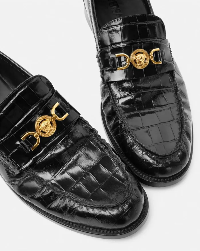 Versace CrocEffect Medusa 03995 Loafers Blackgold Men Loafers and Slippers
