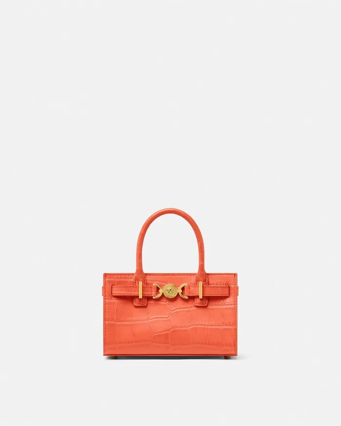Versace CrocEffect Medusa 03995 Mini Tote Bag Coral Women Mini Bags and Clutches