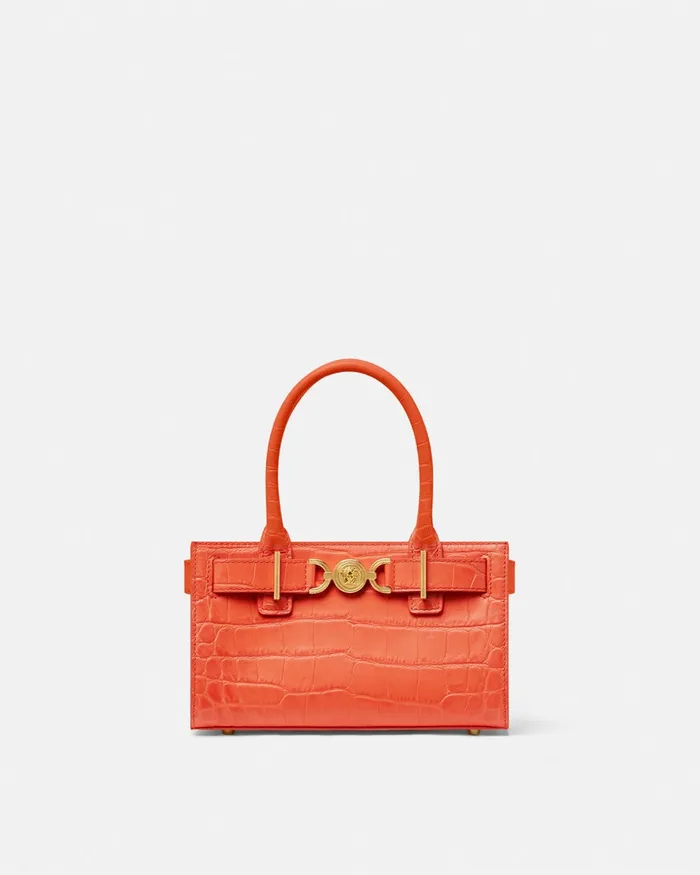 Versace CrocEffect Medusa 03995 Small Tote Bag Coral Women Totes
