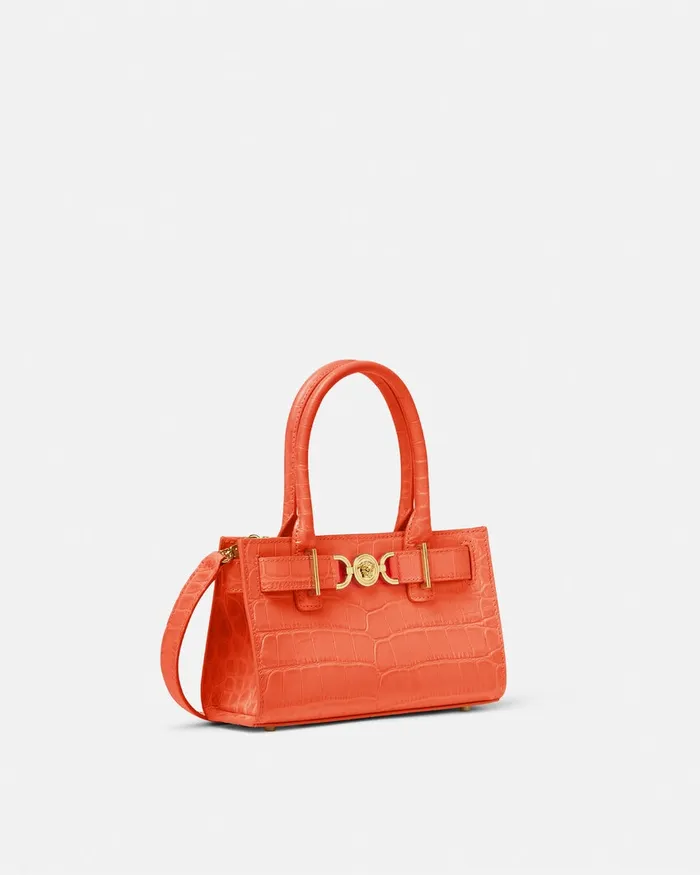 Versace CrocEffect Medusa 03995 Small Tote Bag Coral Women Totes