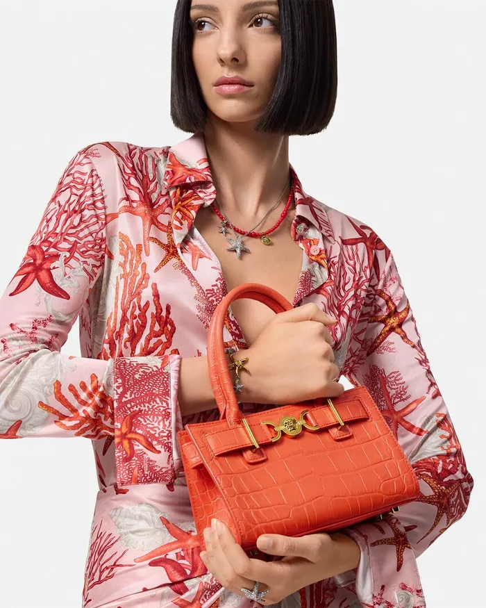 Versace CrocEffect Medusa 03995 Small Tote Bag Coral Women Totes