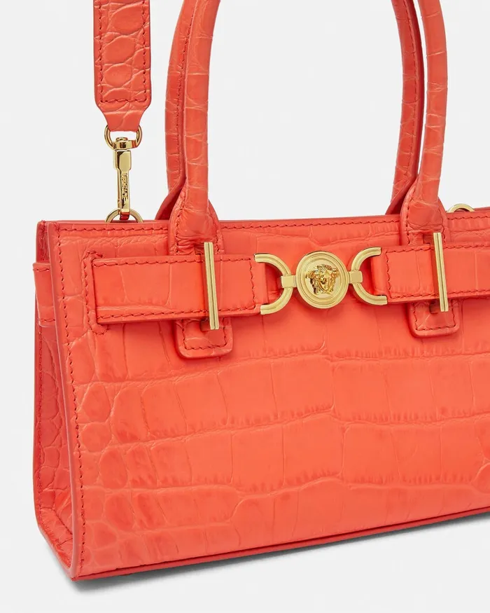 Versace CrocEffect Medusa 03995 Small Tote Bag Coral Women Totes