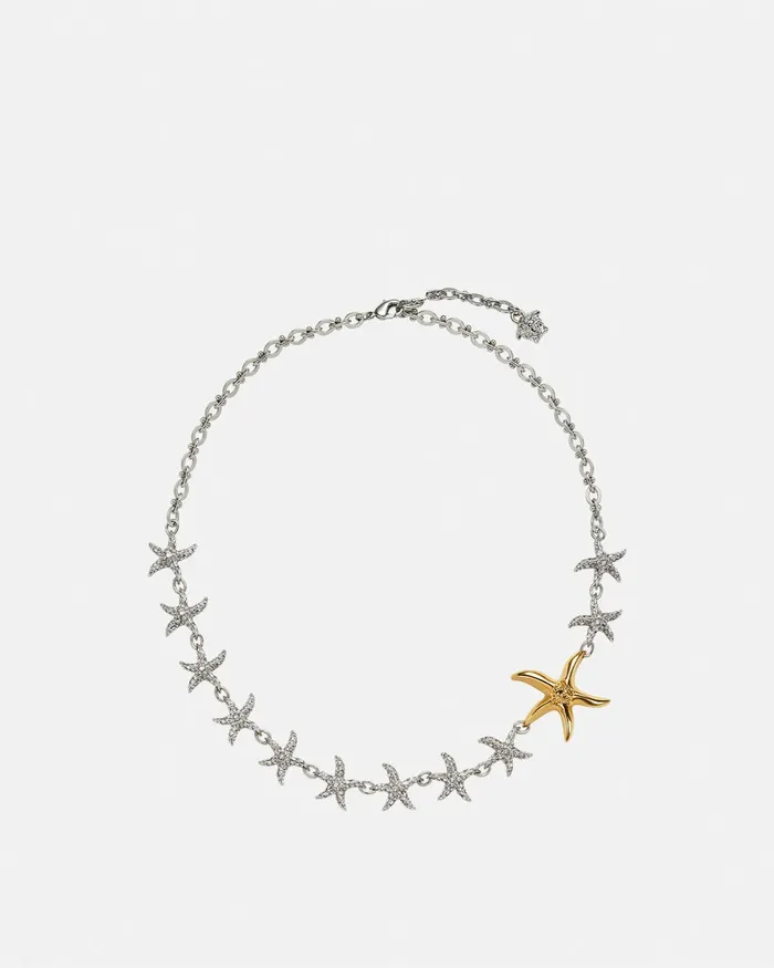 Versace Crystal Barocco Sea Necklace Silvergold Women Necklaces