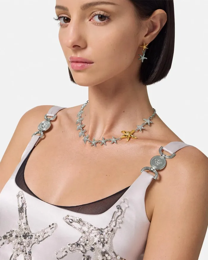 Versace Crystal Barocco Sea Necklace Silvergold Women Necklaces