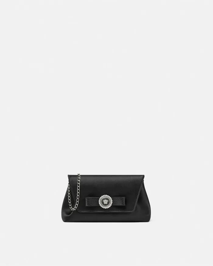 Versace Crystal Gianni Ribbon Clutch Blacksilver Women Mini Bags and Clutches