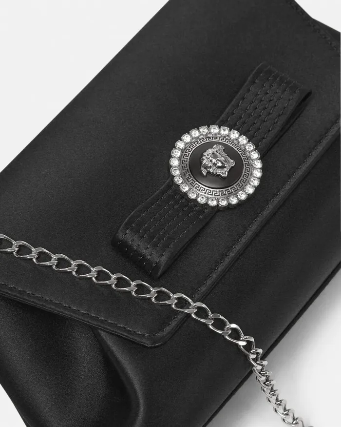 Versace Crystal Gianni Ribbon Clutch Blacksilver Women Mini Bags and Clutches