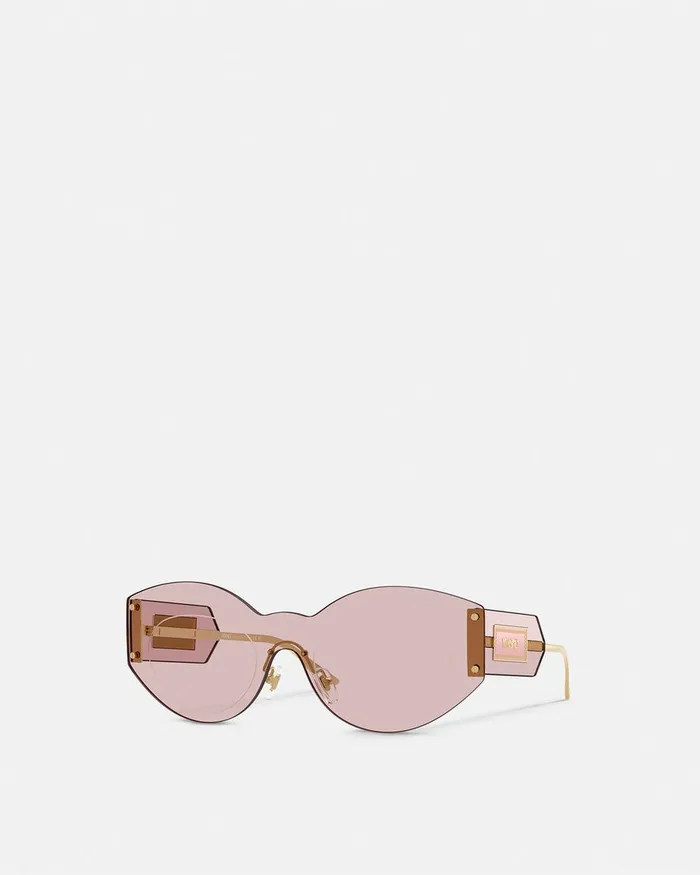 Versace Damier Plaque Shield Sunglasses Goldpink Women Sunglasses