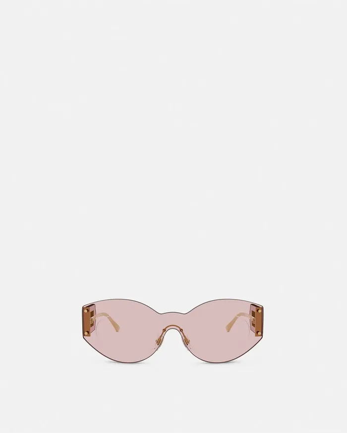 Versace Damier Plaque Shield Sunglasses Goldpink Women Sunglasses