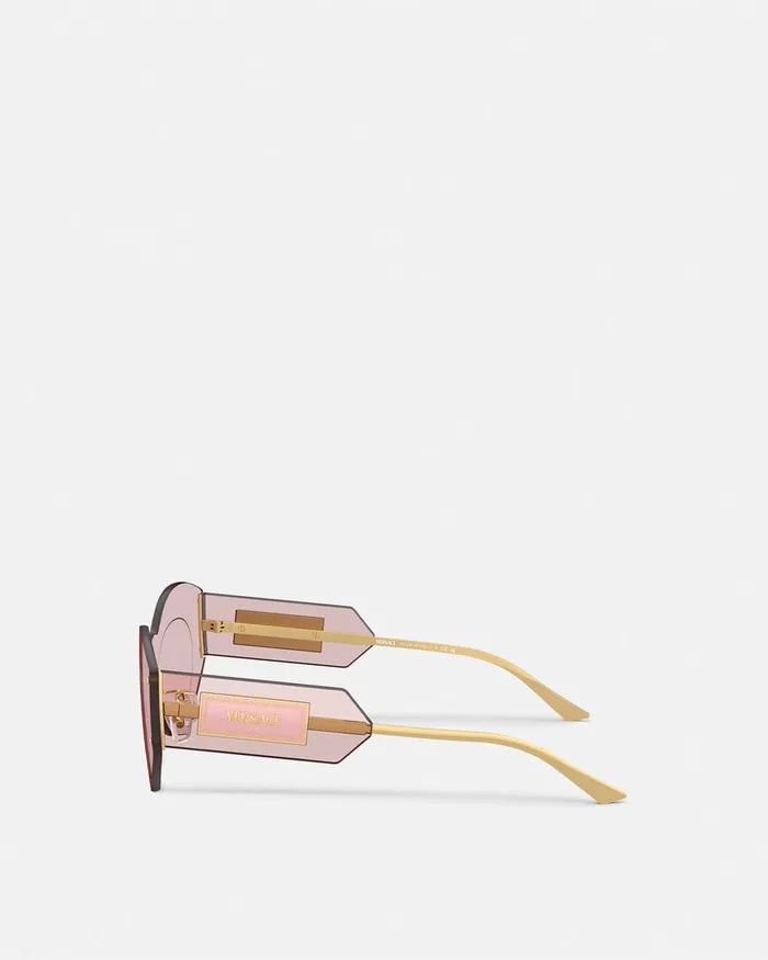 Versace Damier Plaque Shield Sunglasses Goldpink Women Sunglasses