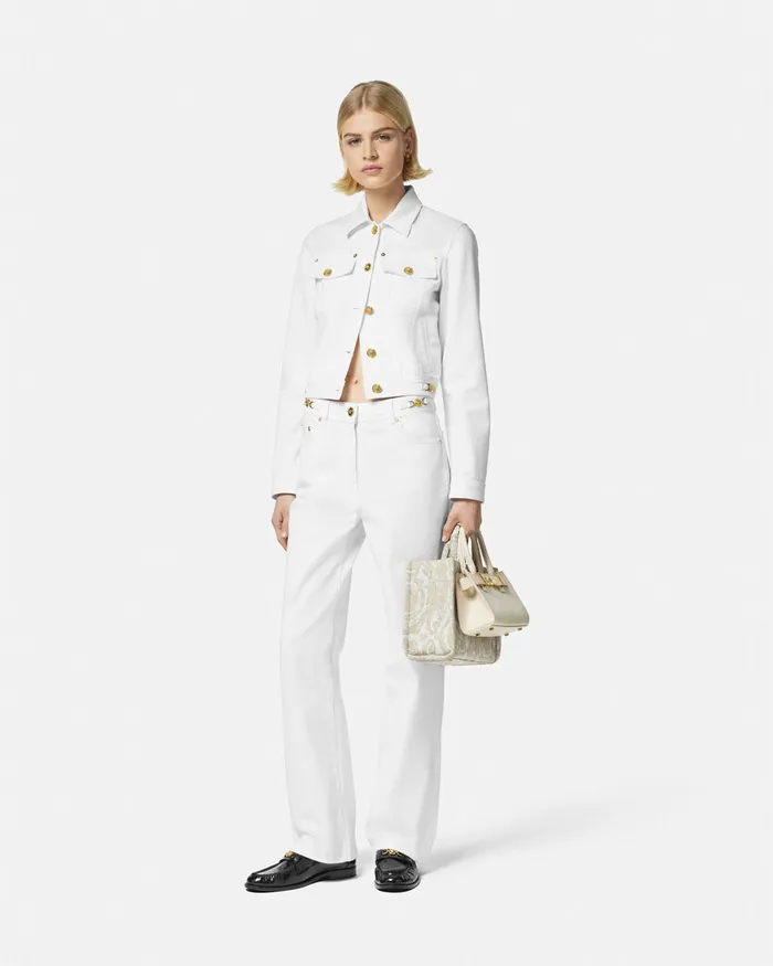 Versace Denim Jacket White Women Outerwear and Coats